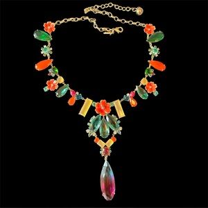 Kate Spade Eye Catching Multi-Color Flower Garden Statement Jeweled Necklace